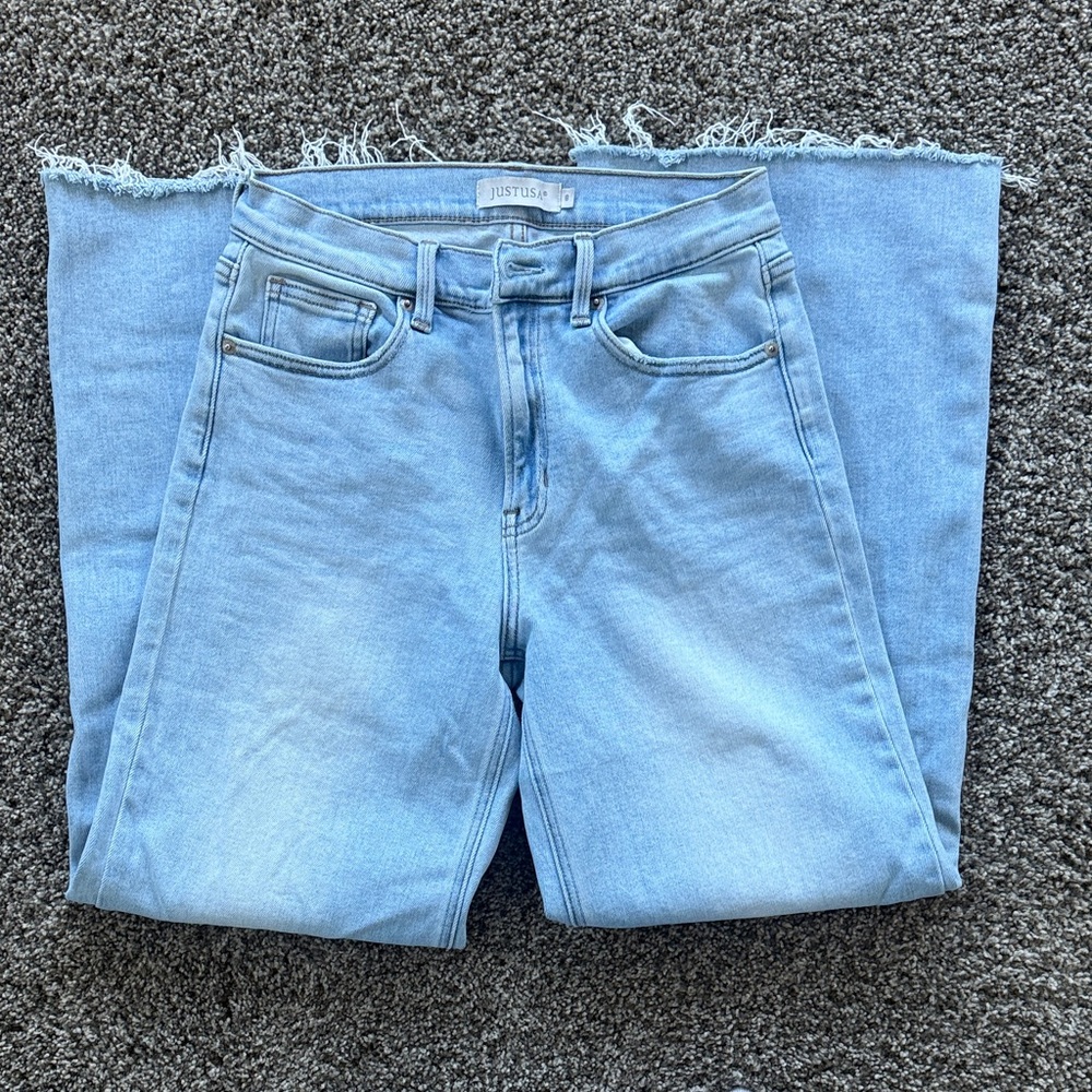 Just USA Women's High Rise Frayed Light Blue Jeans